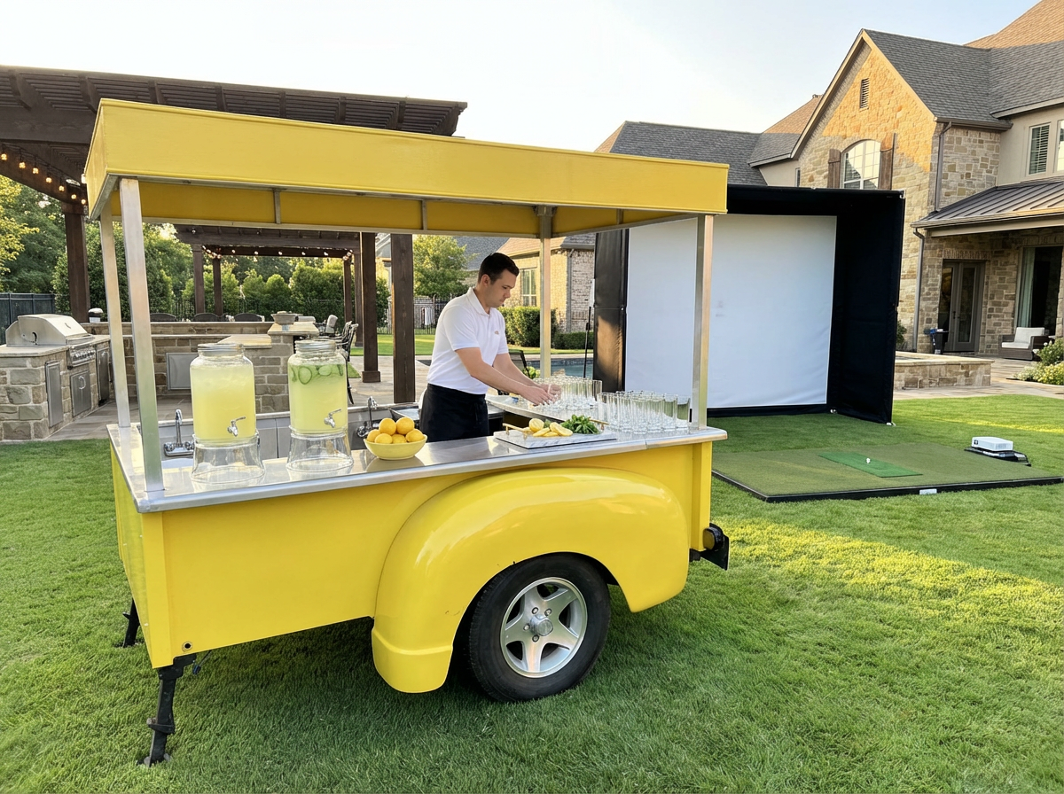 Billie Jean lemonade cart at a backyard golf event