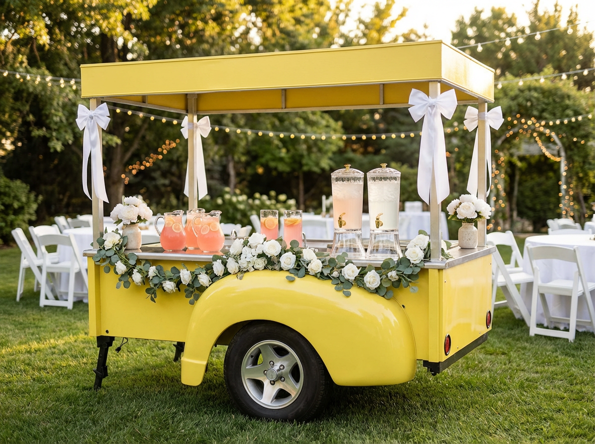 Billie Jean lemonade cart decorated for a wedding