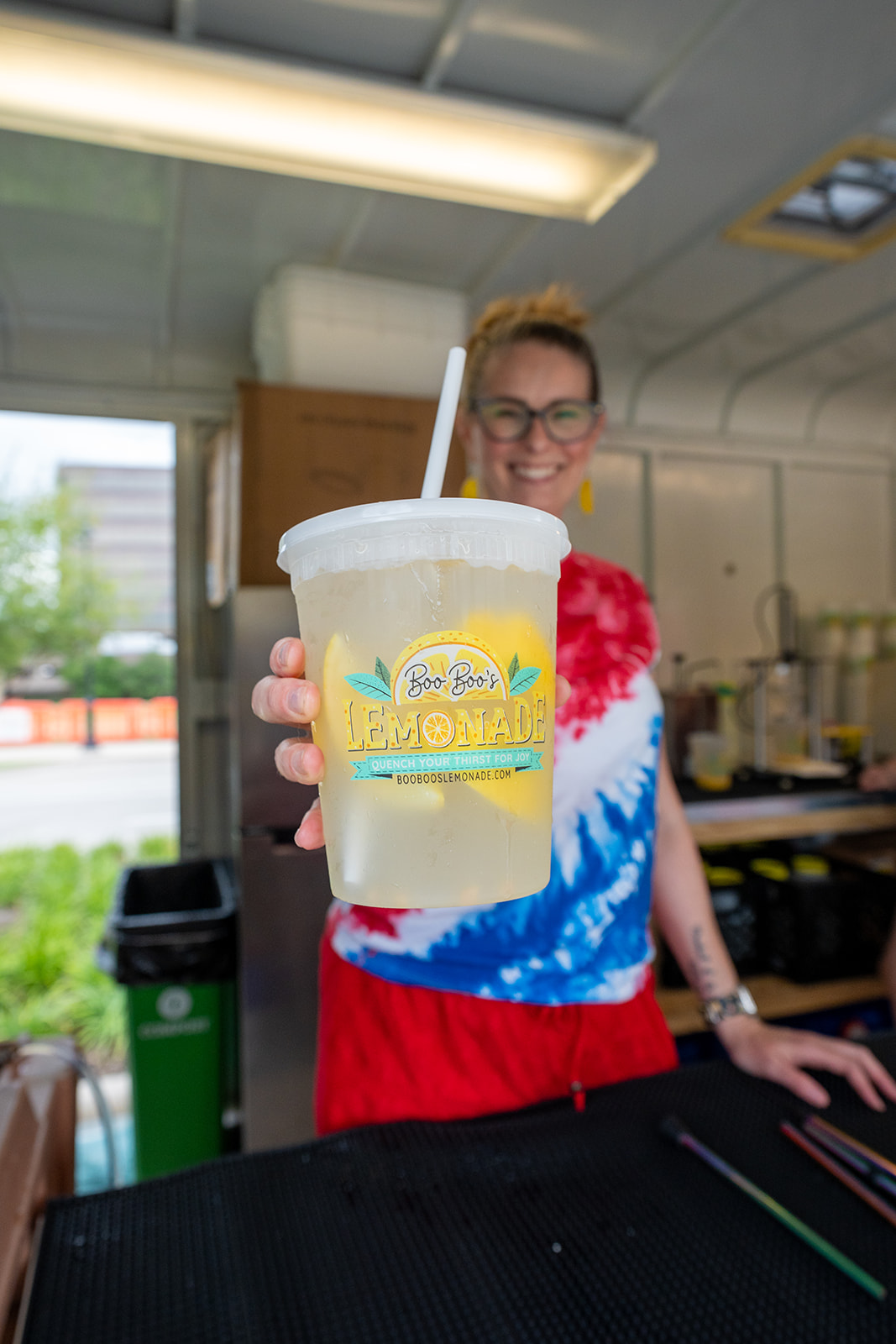 Fresh lemonade cup closeup with branded logo