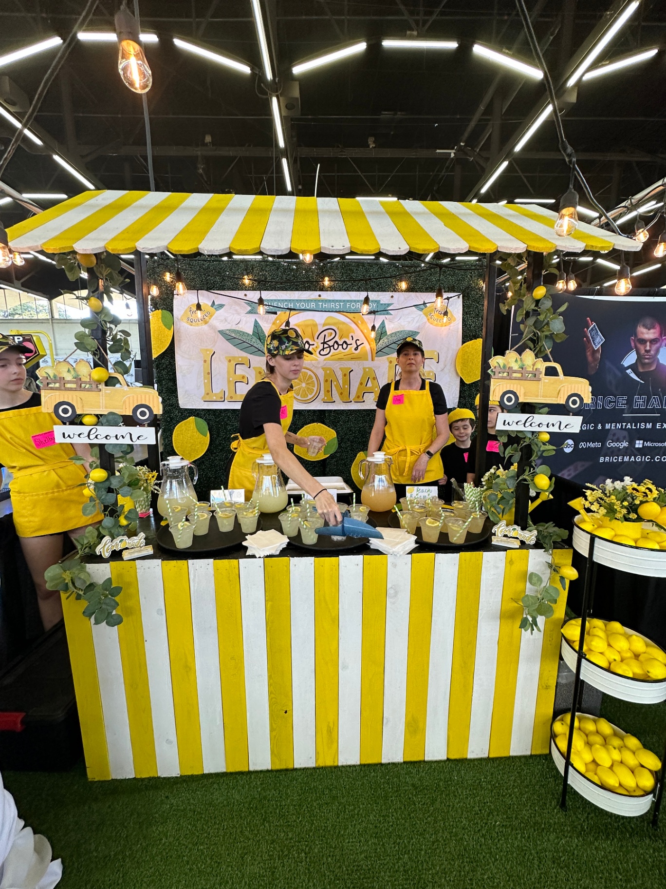 Boo Boo's striped booth at an indoor expo