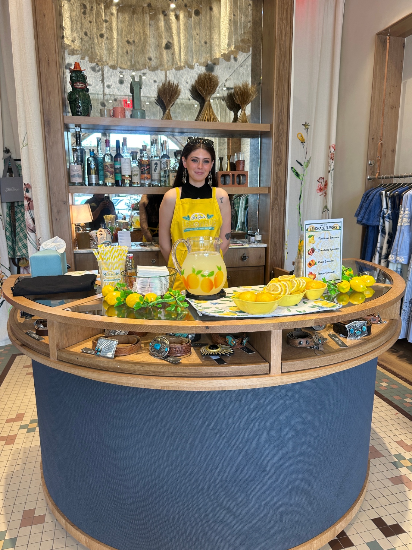 Indoor lemonade bar setup at a boutique