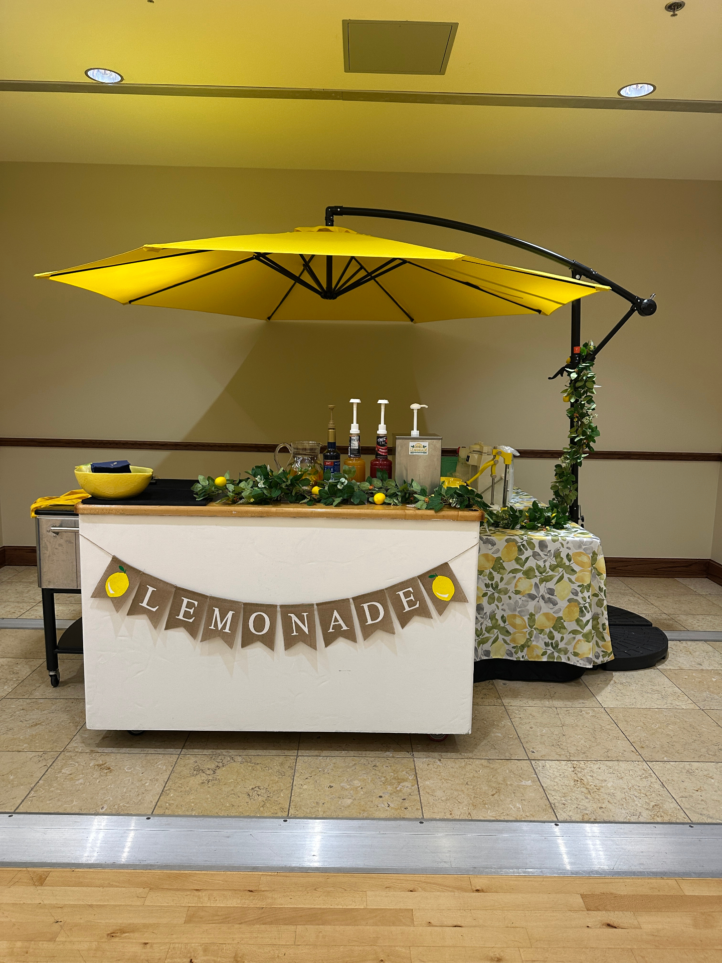 Lemonade setup with decorative banner